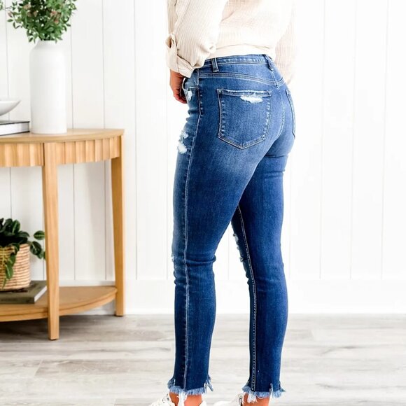 VERVET BLUE 11" rise distressed stretch button front ripped jeans Sz 31 EUC - Picture 3 of 11